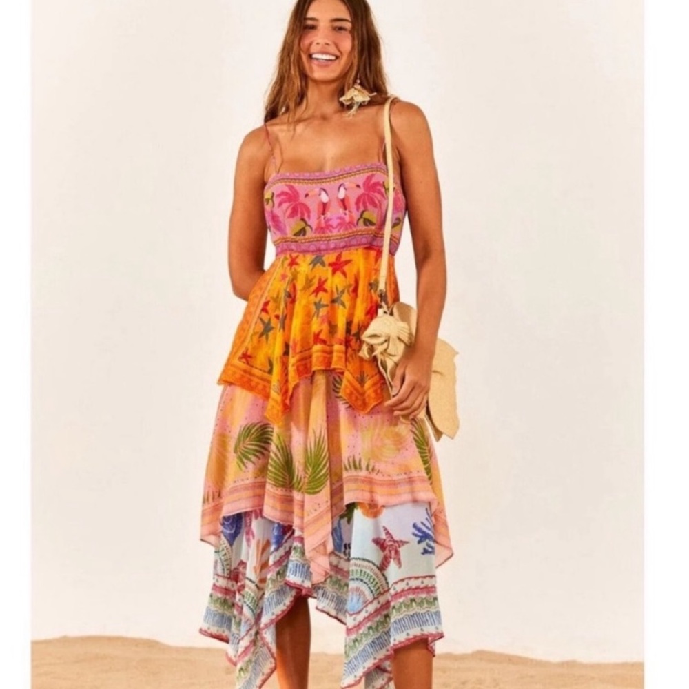 Farm Rio Mixed Scarves Layered Midi Dress